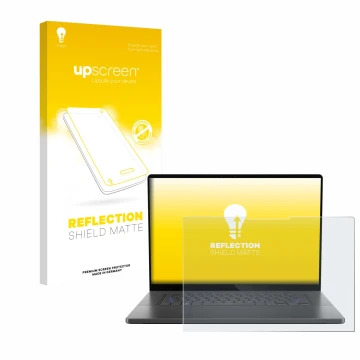 Parte frontale di una confezione del prodotto con il logo del marchio upscreen. Accanto è raffigurato il dispositivo ASUS ROG 