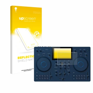 Parte frontale di una confezione del prodotto con il logo del marchio upscreen. Accanto è raffigurato il dispositivo AlphaThet