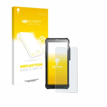 Parte frontale di una confezione del prodotto con il logo del marchio upscreen. Accanto è raffigurato il dispositivo RugGear R