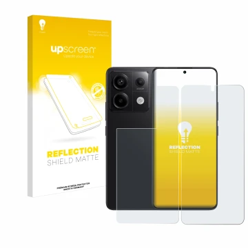 Parte frontale di una confezione del prodotto con il logo del marchio upscreen. Accanto è raffigurato il dispositivo Xiaomi Re