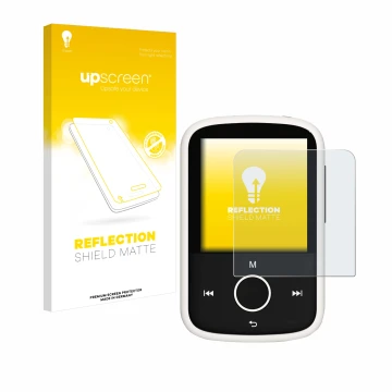 Parte frontale di una confezione del prodotto con il logo del marchio upscreen. Accanto è raffigurato il dispositivo Majority 