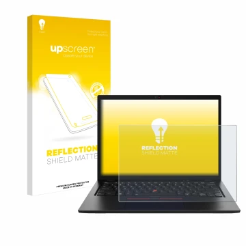 Parte frontale di una confezione del prodotto con il logo del marchio upscreen. Accanto è raffigurato il dispositivo Lenovo Th