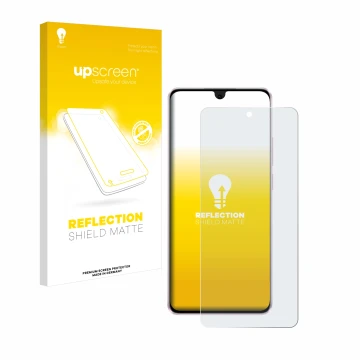 Parte frontale di una confezione del prodotto con il logo del marchio upscreen. Accanto è raffigurato il dispositivo Oppo Reno