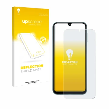Parte frontale di una confezione del prodotto con il logo del marchio upscreen. Accanto è raffigurato il dispositivo Samsung G