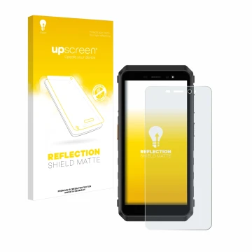 Parte frontale di una confezione del prodotto con il logo del marchio upscreen. Accanto è raffigurato il dispositivo Ulefone P