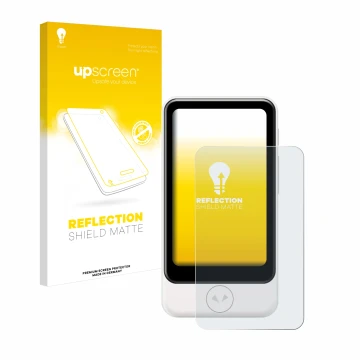 Parte frontale di una confezione del prodotto con il logo del marchio upscreen. Accanto è raffigurato il dispositivo Pocketalk