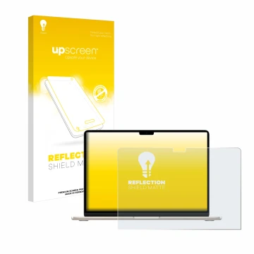 Parte frontale di una confezione del prodotto con il logo del marchio upscreen. Accanto è raffigurato il dispositivo Apple Mac