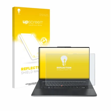 Parte frontale di una confezione del prodotto con il logo del marchio upscreen. Accanto è raffigurato il dispositivo Lenovo Th