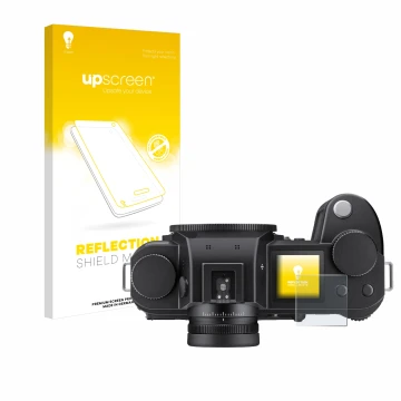 Parte frontale di una confezione del prodotto con il logo del marchio upscreen. Accanto è raffigurato il dispositivo Leica SL3