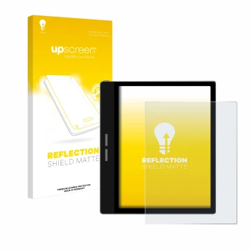 Parte frontale di una confezione del prodotto con il logo del marchio upscreen. Accanto è raffigurato il dispositivo Bigme B75