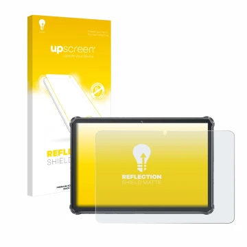 Parte frontale di una confezione del prodotto con il logo del marchio upscreen. Accanto è raffigurato il dispositivo Oukitel R