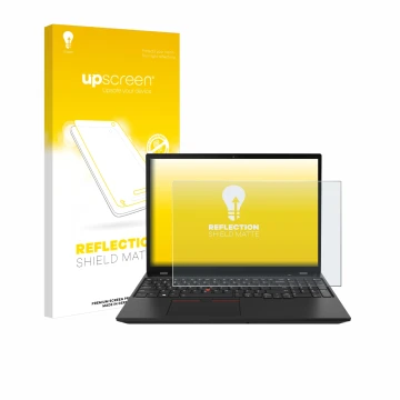 Parte frontale di una confezione del prodotto con il logo del marchio upscreen. Accanto è raffigurato il dispositivo Lenovo Th