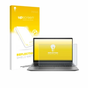 Parte frontale di una confezione del prodotto con il logo del marchio upscreen. Accanto è raffigurato il dispositivo HP Zbook 