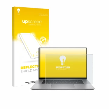 Parte frontale di una confezione del prodotto con il logo del marchio upscreen. Accanto è raffigurato il dispositivo HP Zbook 
