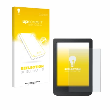 Parte frontale di una confezione del prodotto con il logo del marchio upscreen. Accanto è raffigurato il dispositivo Kobo Clar