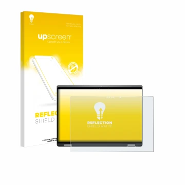 Parte frontale di una confezione del prodotto con il logo del marchio upscreen. Accanto è raffigurato il dispositivo Dell Lati