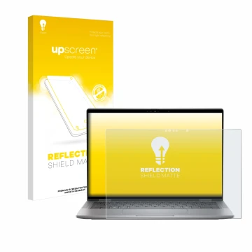 Parte frontale di una confezione del prodotto con il logo del marchio upscreen. Accanto è raffigurato il dispositivo Dell Lati