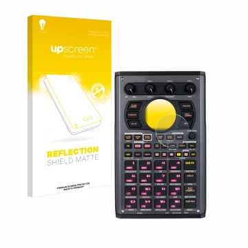 Parte frontale di una confezione del prodotto con il logo del marchio upscreen. Accanto è raffigurato il dispositivo Roland SP