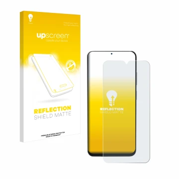 Parte frontale di una confezione del prodotto con il logo del marchio upscreen. Accanto è raffigurato il dispositivo Doogee N5