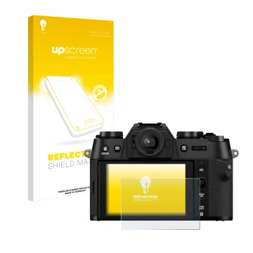 Parte frontale di una confezione del prodotto con il logo del marchio upscreen. Accanto è raffigurato il dispositivo Fujifilm 