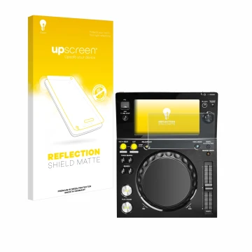 Parte frontale di una confezione del prodotto con il logo del marchio upscreen. Accanto è raffigurato il dispositivo Pioneer X