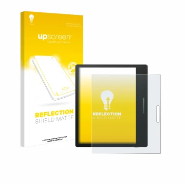 Parte frontale di una confezione del prodotto con il logo del marchio upscreen. Accanto è raffigurato il dispositivo Boox Go C