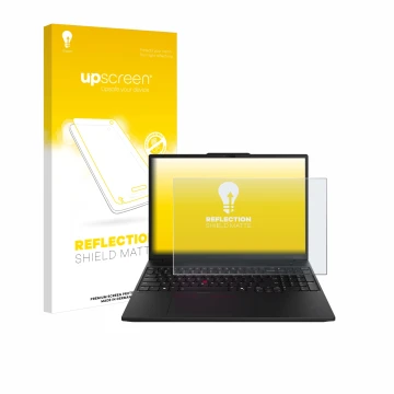 Parte frontale di una confezione del prodotto con il logo del marchio upscreen. Accanto è raffigurato il dispositivo Lenovo Th