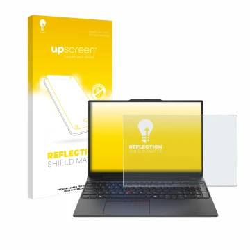 Parte frontale di una confezione del prodotto con il logo del marchio upscreen. Accanto è raffigurato il dispositivo Lenovo Th