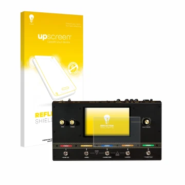 Parte frontale di una confezione del prodotto con il logo del marchio upscreen. Accanto è raffigurato il dispositivo Headrush 