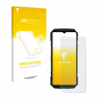 Parte frontale di una confezione del prodotto con il logo del marchio upscreen. Accanto è raffigurato il dispositivo Doogee S1