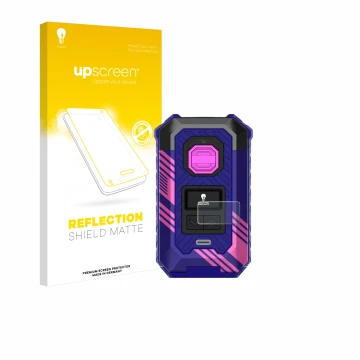 Parte frontale di una confezione del prodotto con il logo del marchio upscreen. Accanto è raffigurato il dispositivo Vaporesso