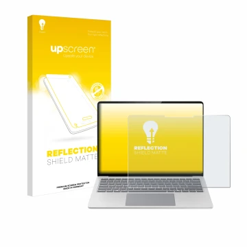 Parte frontale di una confezione del prodotto con il logo del marchio upscreen. Accanto è raffigurato il dispositivo Microsoft