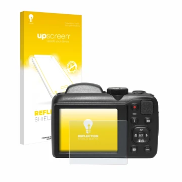 Parte frontale di una confezione del prodotto con il logo del marchio upscreen. Accanto è raffigurato il dispositivo Kodak Pix