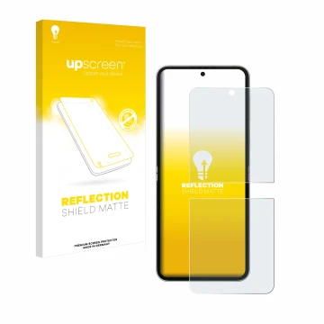 Parte frontale di una confezione del prodotto con il logo del marchio upscreen. Accanto è raffigurato il dispositivo Samsung G