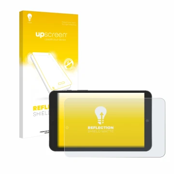 Parte frontale di una confezione del prodotto con il logo del marchio upscreen. Accanto è raffigurato il dispositivo Mediacom 