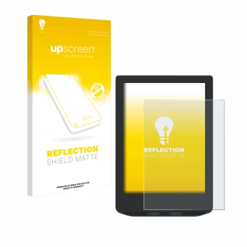 Parte frontale di una confezione del prodotto con il logo del marchio upscreen. Accanto è raffigurato il dispositivo PocketBoo