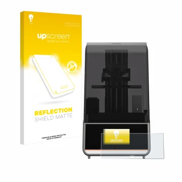 Parte frontale di una confezione del prodotto con il logo del marchio upscreen. Accanto è raffigurato il dispositivo Anycubic 