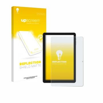 Parte frontale di una confezione del prodotto con il logo del marchio upscreen. Accanto è raffigurato il dispositivo Doogee T1