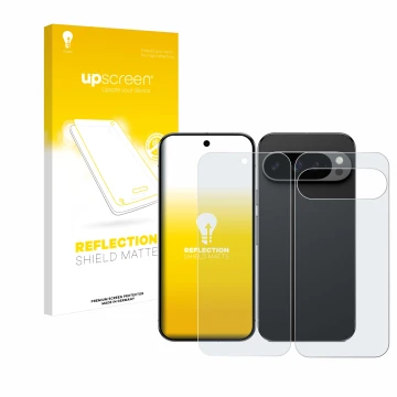 Parte frontale di una confezione del prodotto con il logo del marchio upscreen. Accanto è raffigurato il dispositivo Google Pi