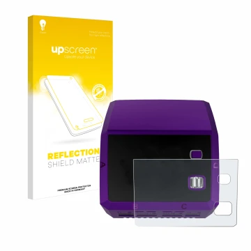 Parte frontale di una confezione del prodotto con il logo del marchio upscreen. Accanto è raffigurato il dispositivo SkyRc Q20
