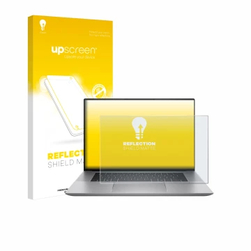 Parte frontale di una confezione del prodotto con il logo del marchio upscreen. Accanto è raffigurato il dispositivo HP Zbook 