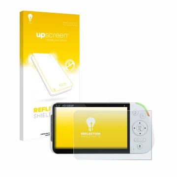 Parte frontale di una confezione del prodotto con il logo del marchio upscreen. Accanto è raffigurato il dispositivo Babysense