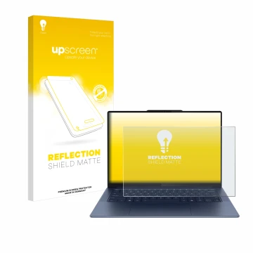 Parte frontale di una confezione del prodotto con il logo del marchio upscreen. Accanto è raffigurato il dispositivo Lenovo Yo