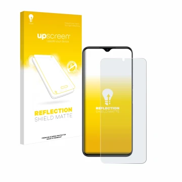 Parte frontale di una confezione del prodotto con il logo del marchio upscreen. Accanto è raffigurato il dispositivo Doogee N5