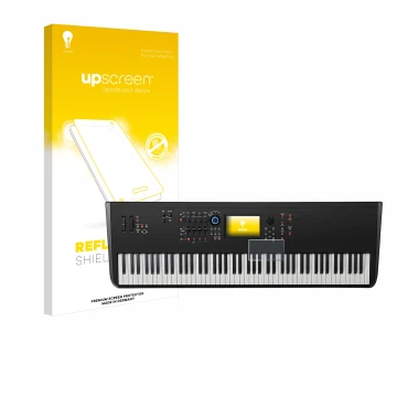 Parte frontale di una confezione del prodotto con il logo del marchio upscreen. Accanto è raffigurato il dispositivo Yamaha MO