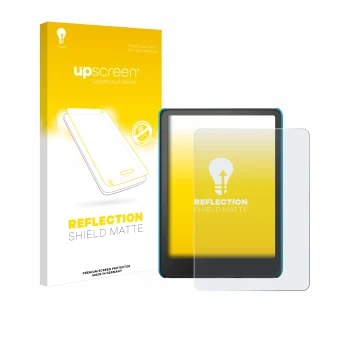 Parte frontale di una confezione del prodotto con il logo del marchio upscreen. Accanto è raffigurato il dispositivo Amazon Ki