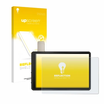 Parte frontale di una confezione del prodotto con il logo del marchio upscreen. Accanto è raffigurato il dispositivo Garmin Tr