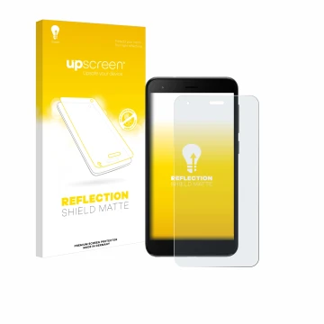 Parte frontale di una confezione del prodotto con il logo del marchio upscreen. Accanto è raffigurato il dispositivo ZTE Blade