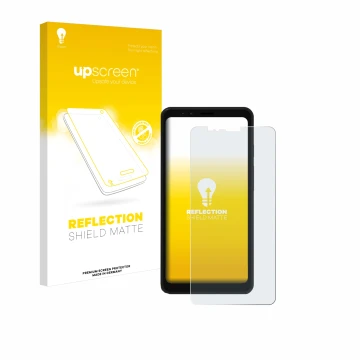 Parte frontale di una confezione del prodotto con il logo del marchio upscreen. Accanto è raffigurato il dispositivo Bigme Hib