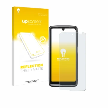 Parte frontale di una confezione del prodotto con il logo del marchio upscreen. Accanto è raffigurato il dispositivo Crosscall